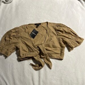 Forever 21 F21 Cropped Linen Blend Top